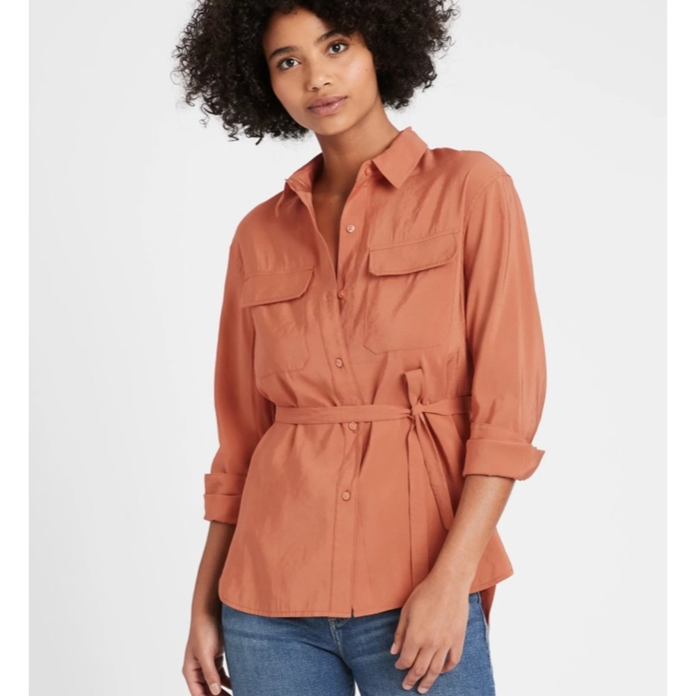 Banana Republic belted shirt utility high low shirt